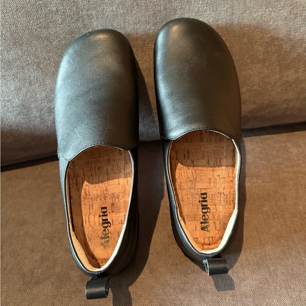 Alegria Black Leather Slip-Ons